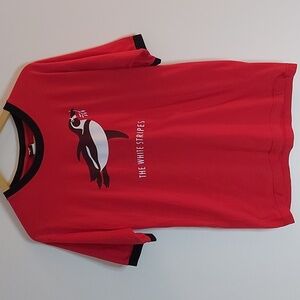 Vintage The White Stripes Ringer Band T Shirt Red with Black Trim Size Large